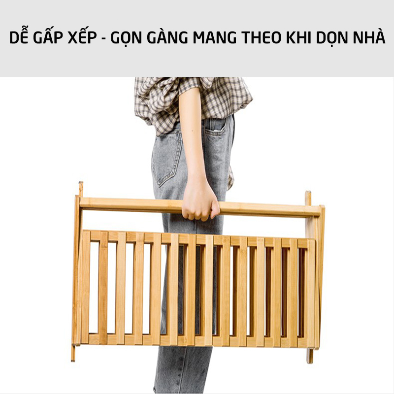 Kệ giày dép nhiều  tầng gỗ tre, giá giày gấp xếp gọn nhẹ, không cần lắp ráp để giày ,dép vật dụng, cây cảnh cho người lớn sang trọng cho gia đình, nhà trọ, chung cư, kí túc xá_HL137-KDG