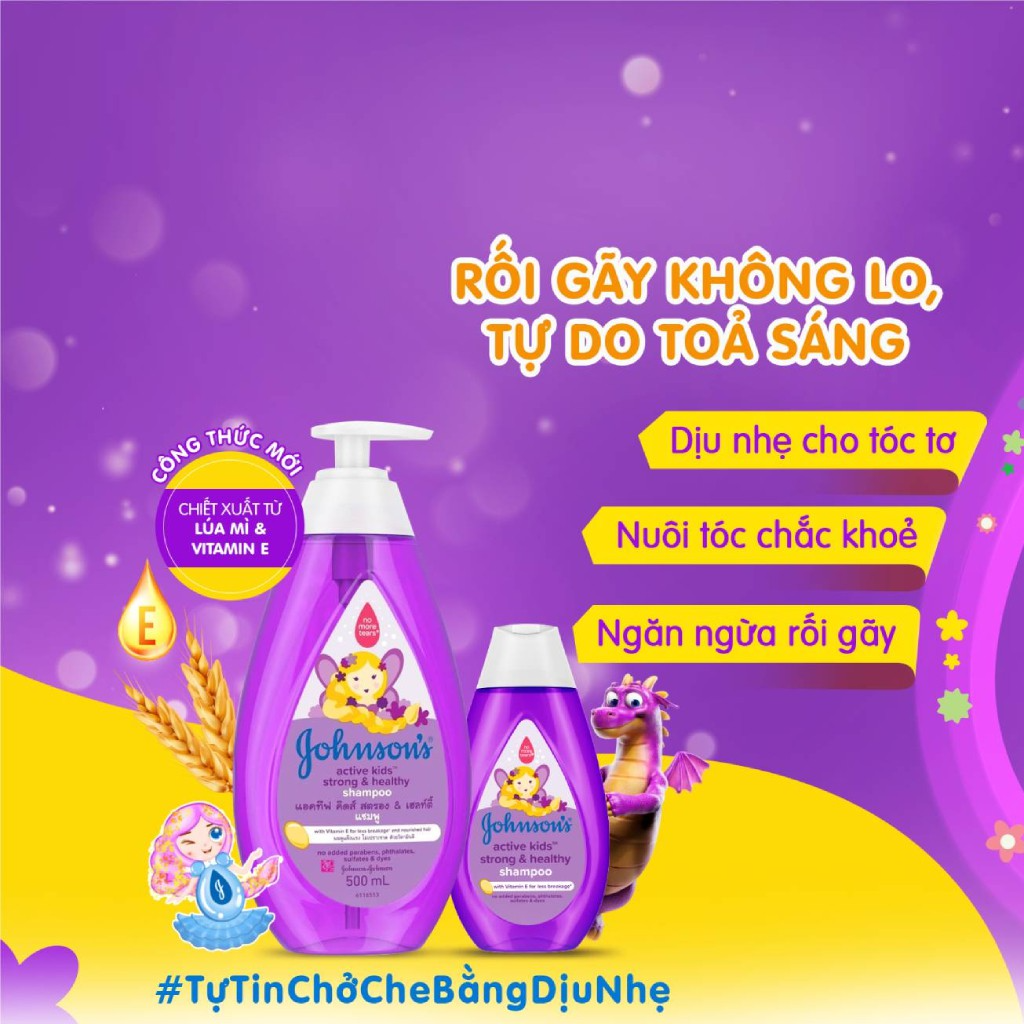 Combo 2 Dầu Gội Giúp Tóc Chắc Khỏe Cho Bé Gái Johnsons Active Kids Strong Healthy Shampoo - Dung tích 500mlx2