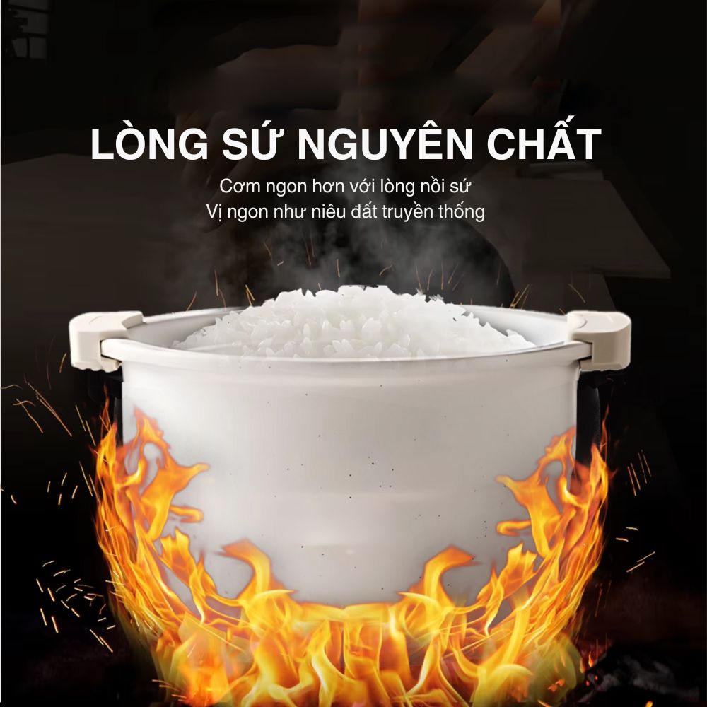 Nồi Cơm Điện Lòng Sứ 1.8Lít Mishio MK402 Không Bong Tróc Men Chống Dính Tự Nhiên - hàng chính hãng