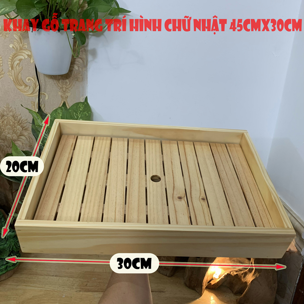 Khay gỗ chữ nhật trang trí món ăn - khay gỗ đựng đồ ăn phong cách Nhật Bản - Gỗ thông