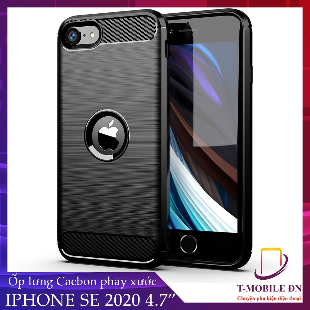 Ốp lưng cho iPhone SE 2020 dẻo Cacbon phay xước chống sốc chống vân tay