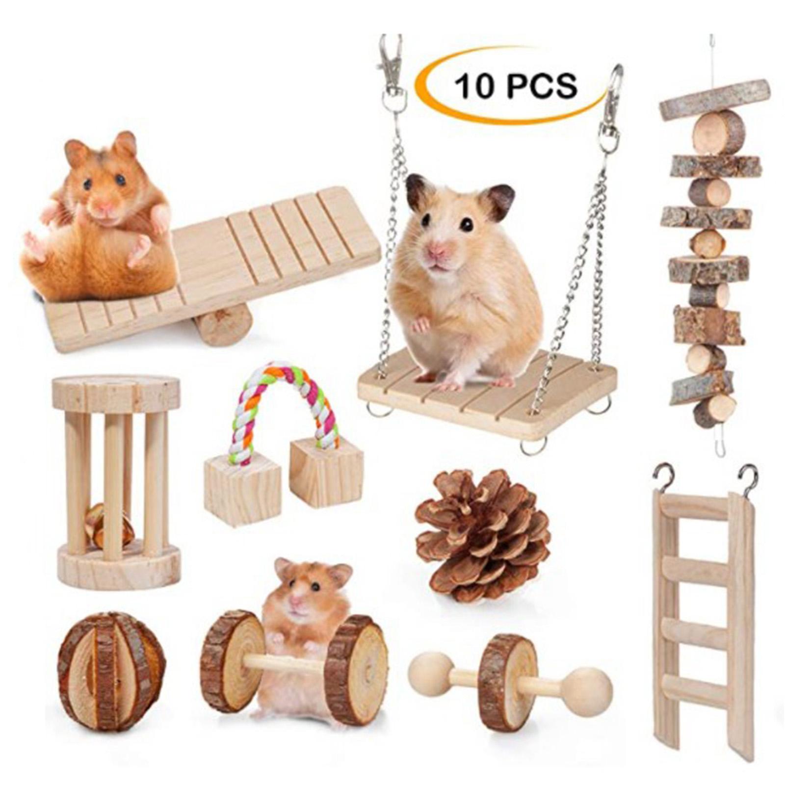 10pcs Wooden Hamster Chew Toy Gerbil Rat Guinea Pig Chinchilla Unicycle