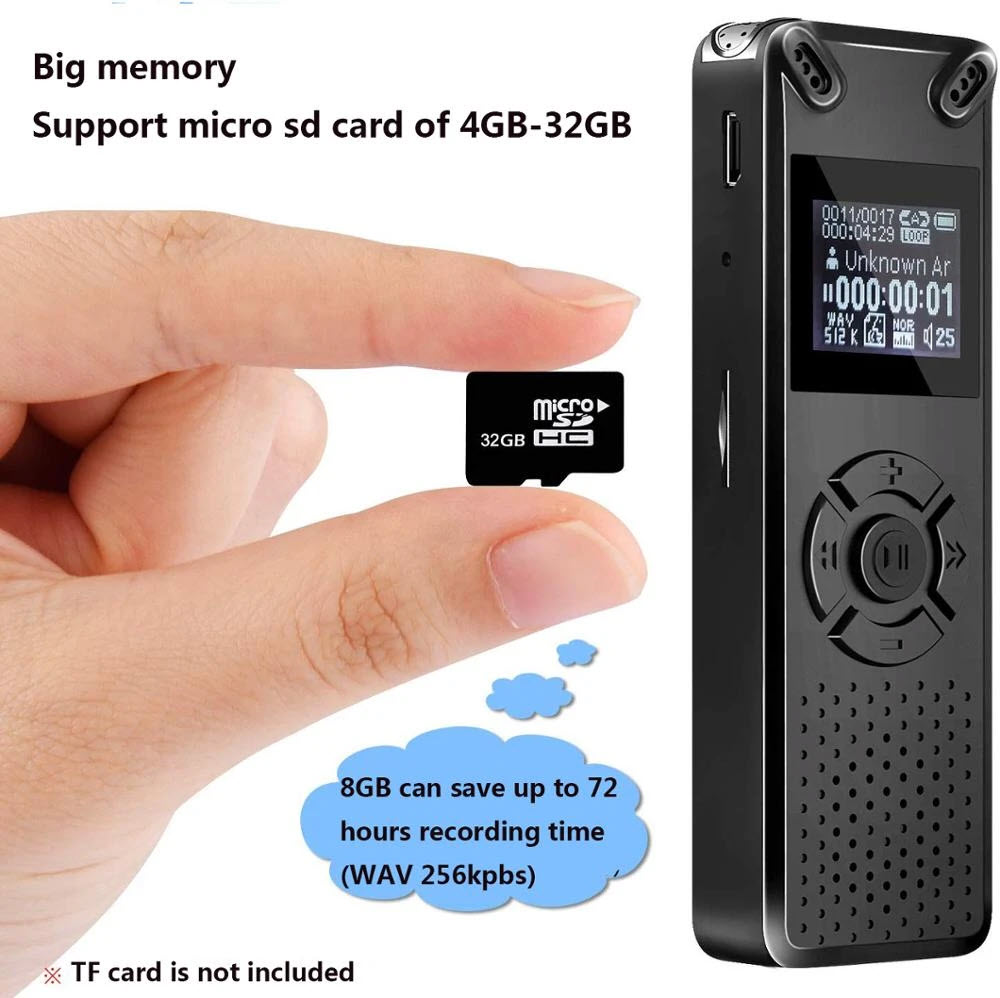 ROGTZ - Máy Ghi Âm Chuyên Nghiệp V91 Chip Xử Lý ATJ21275 Bộ nhớ 8Gb Loa ngoài Mic Thu Âm Kép Định dạng Nhiều chế độ ghi âm Ghi MP3/Wav Hỗ trợ Thẻ Nhớ Ngoài Màn hình LCD Pin 410mAh Thời gian Ghi 581 Giờ Mật Khẩu Bảo Vệ Hỗ trợ Đa Ngôn Ngữ - Hàng Chính Hãng