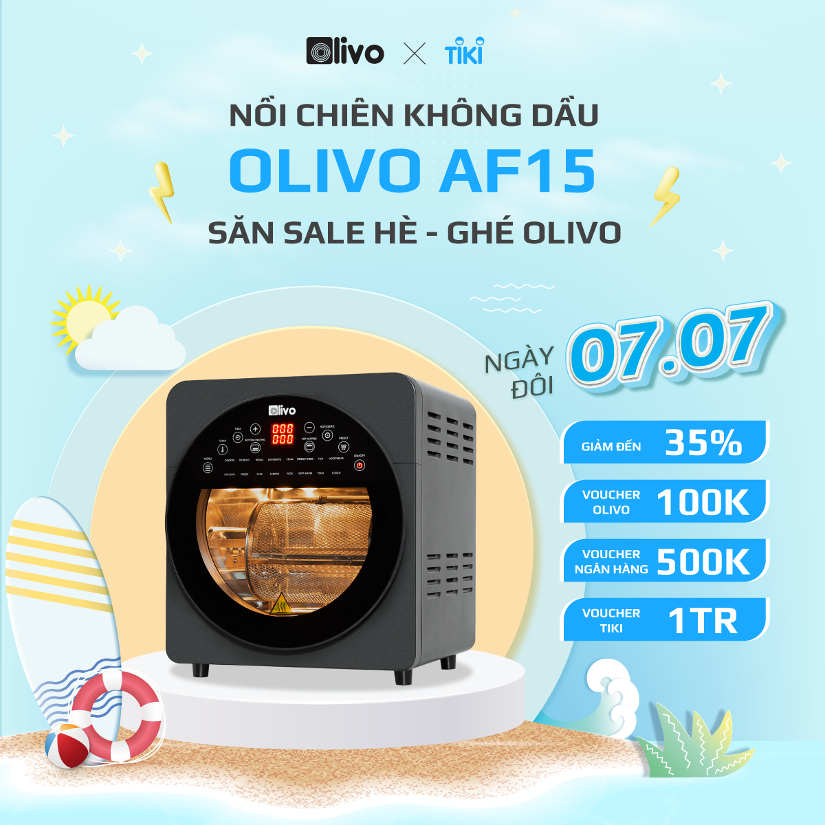 Nồi Chiên Không Dầu OLIVO AF15 16 Chức Năng - Dung Tích 15L - Công Suất 2000W - Thương Hiệu Mỹ