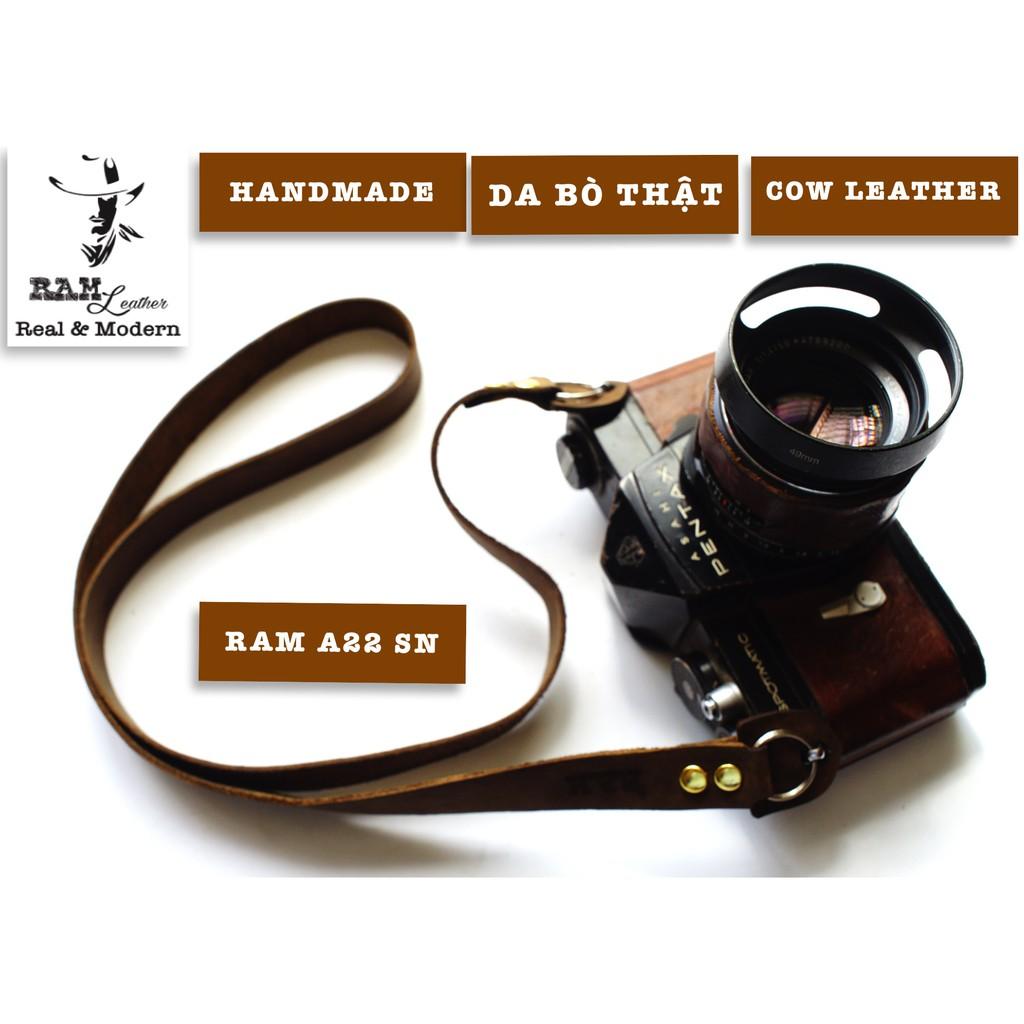 Dây máy ảnh da bò thật handmade bền chắc cực đẹp nâu đất RAM Leather a22 nâu đất RAM Leather