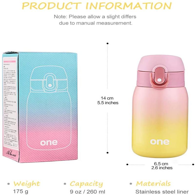 260ML Giữ Nhiệt Màu, Trẻ Em Chống Rò Rỉ Nước, Treo Tường Đôi Chân Không Bình, bình Inox 24H Làm Mát & 12H Giữ Ấm