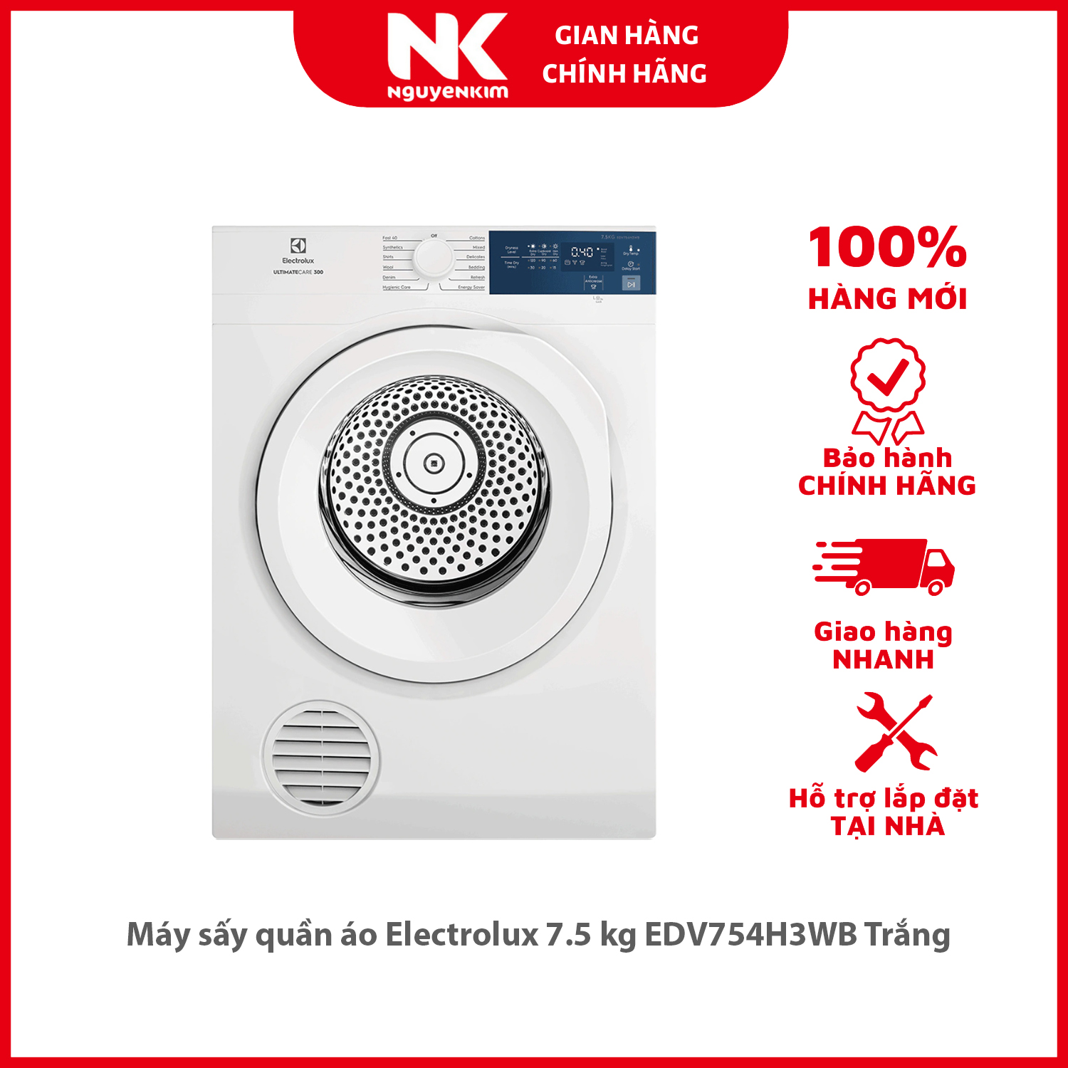 Máy sấy quần áo Electrolux 7.5 kg EDV754H3WB Trắng - Hàng chính hãng [Giao HCM/HN]