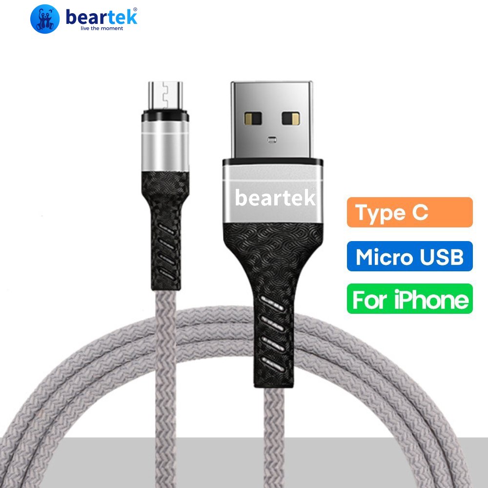 Cáp sạc nhanh Micro USB BEARTEK 2.0A dây dù 0.9m cho điện thoại android Samsung/ Oppo, Xiaomi - Truyền dữ liệu tiện dụng – Chống đứt, chống rối – Hàng nhập khẩu