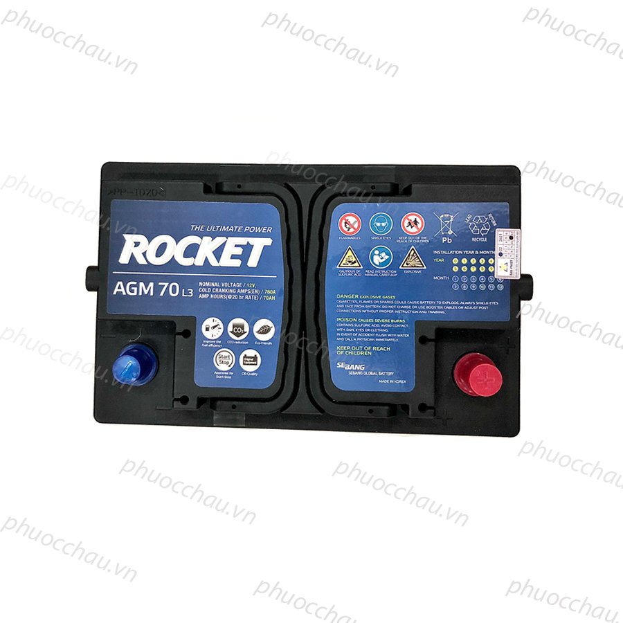 Bình Ắc Quy 12V-70Ah, Ắc Quy ROCKET AGM 70 L3