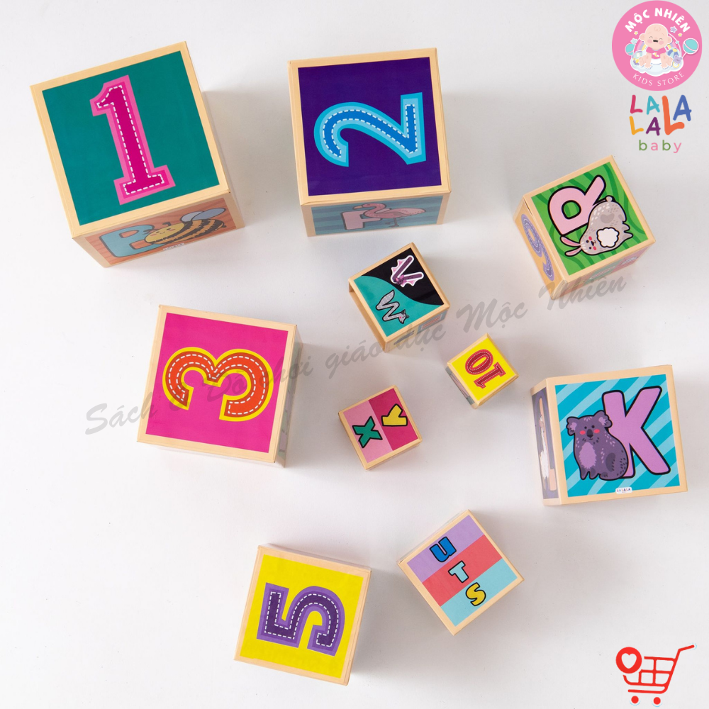 Đồ Chơi Tháp Xếp Chồng Bụng Bự Hình Khối 10 hộp Cho Bé từ 1-5 tuổi - Alphabet Nesting and Stacking Blocks - Lalala Baby