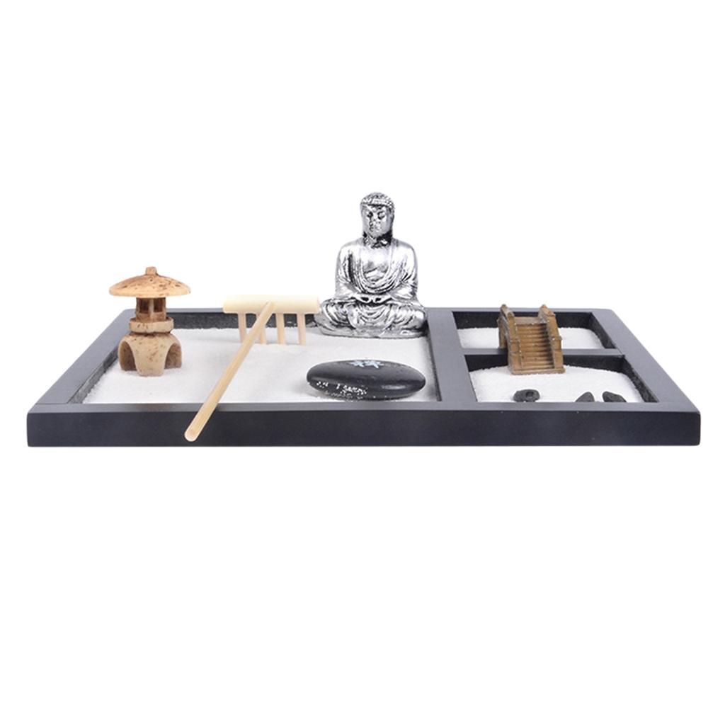 Wooden Sand Box Mini Desktop Sandbox Tray Buddha Handcrafts Relaxation