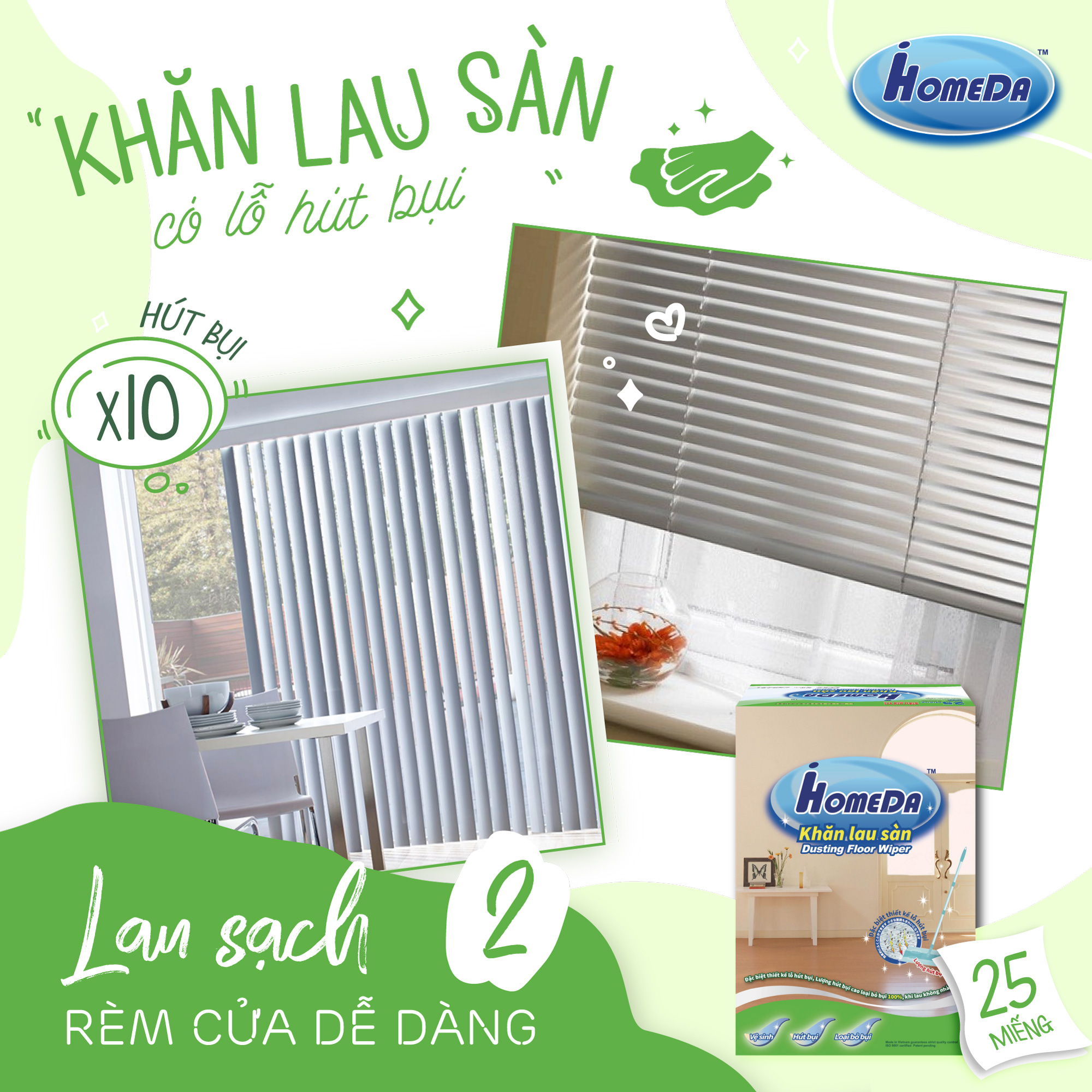 Combo 4 Tặng 1 Hộp Khăn lau sàn hút bụi tĩnh điện Ihomeda ( 25 khăn/ hộp) -  Combo 4 Free 1 iHomeda static dusting floor dry wipes ( 25 sheets/ box)