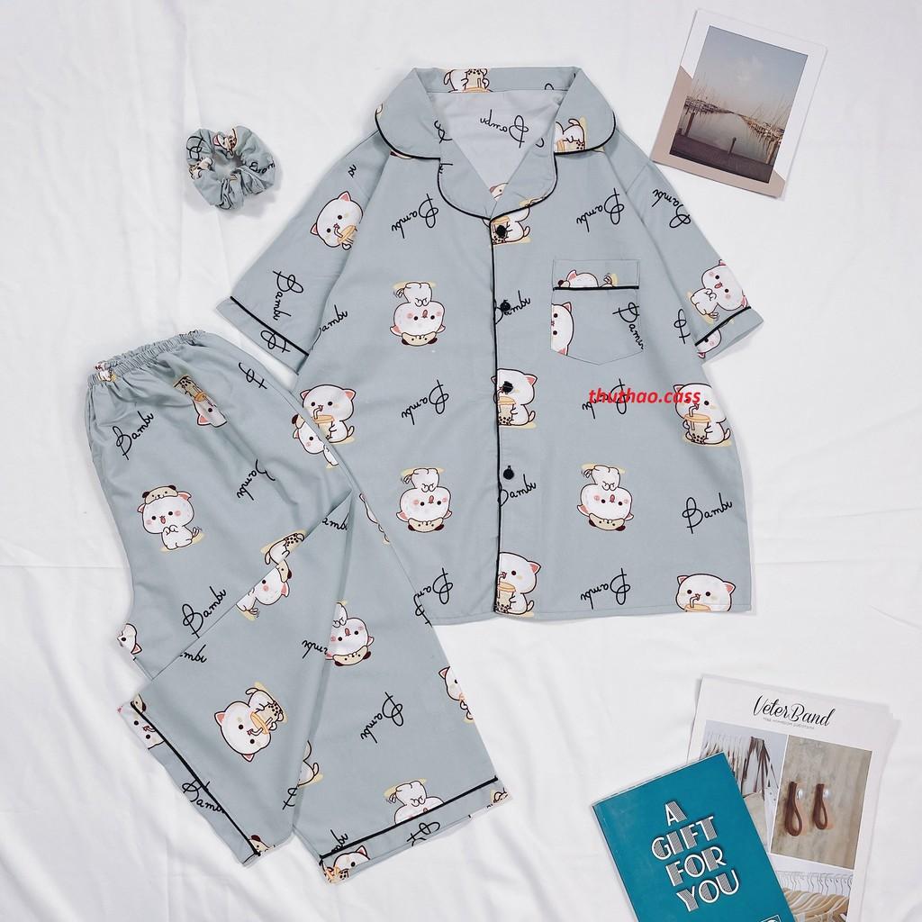 -Bộ Đồ Ngủ Pijama Tay Ngắn Quần Lửng