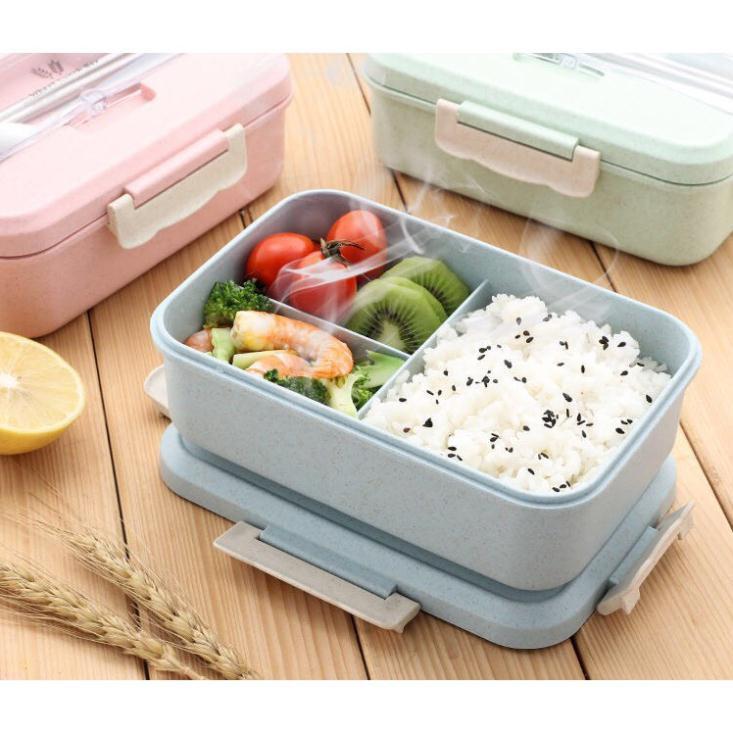 Hộp Đựng Cơm Lúa Mạch 3 Ngăn Hộp Cơm Văn Phòng Tiện Lợi Dễ Dàng Sử Dụng