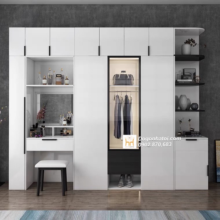 Tủ quần áo kết hợp bàn trang điểm màu trắng đẹp - TA210