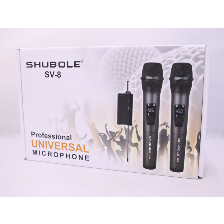 Micro Karaoke Không Dây Đa Năng Shubole SV-8 Gồm 2 Micro Chuyên Dụng Loa, Amply Sử Dụng Đầu Thu Mini Kết Nối Cực Xa Lên Tới 35m - Hút Âm Cực Tốt - Hát Cực Nhẹ - Kèm 1 Jack Chuyển Đổi 6. Qua 3. - Hàng Chính Hãng