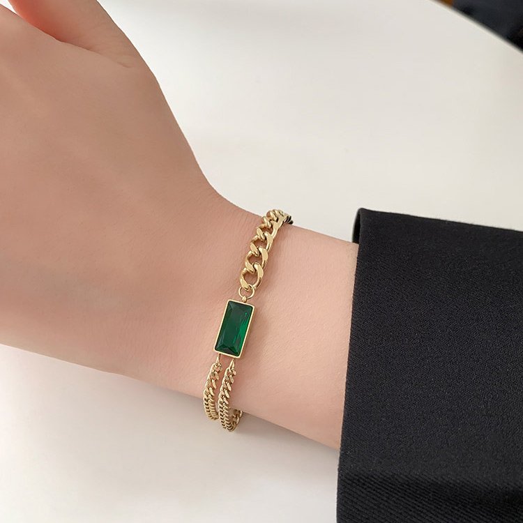 Dây chuyền, lắc tay móc xích pha lê xanh thời trang BHDC244