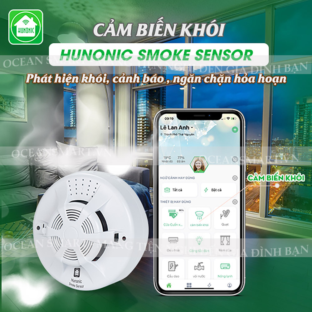 Bộ Cảm Biến Khói Báo Động Thông Minh HUNONIC Smoke Sensor - HNSSSMKR - HÀNG CHÍNH HÃNG
