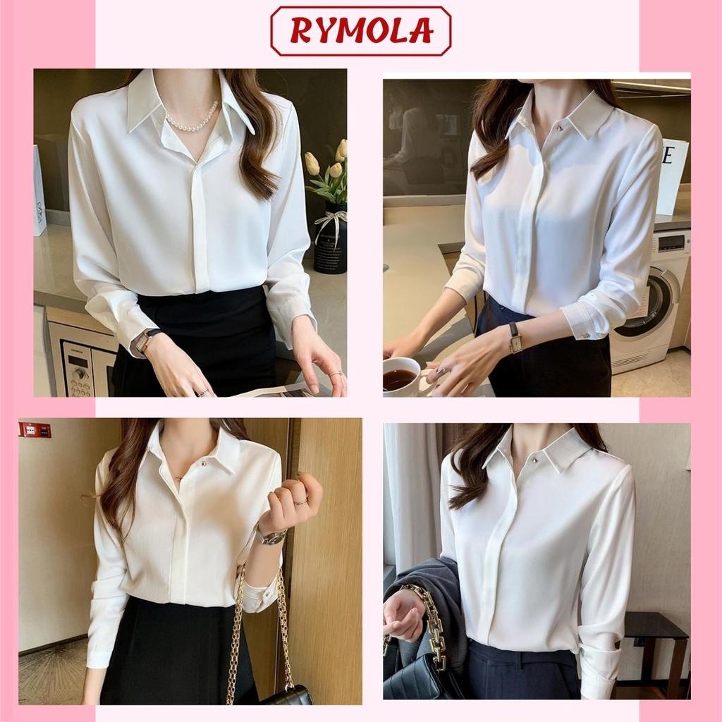 Áo Sơ Mi Nữ Công Sở Màu Trắng Cổ Đức MOLA Kiểu Hàn Quốc Vintage Ulzzang Form Rộng Dài Tay Đẹp Chất Lụa Cao Cấp A2T