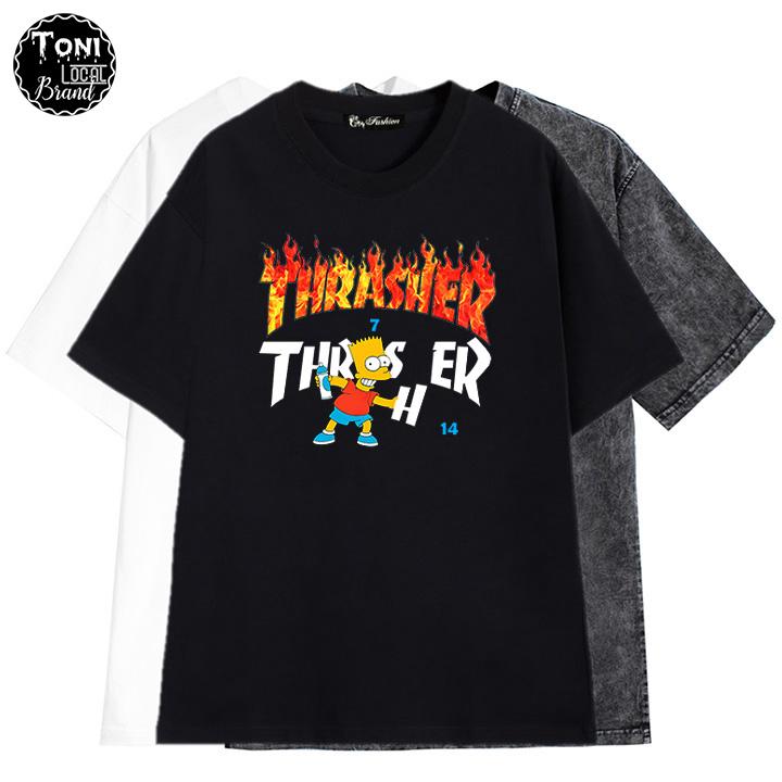 Áo Thun Tay Lỡ Local Brand THRASHER Cotton 100 form rộng nam nữ Unisex