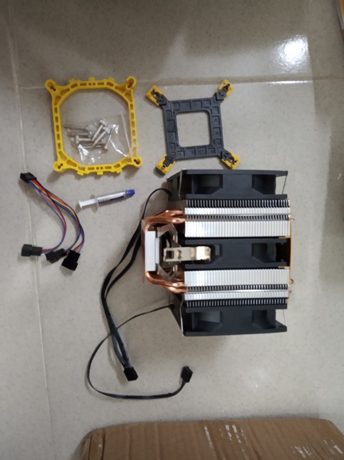 Quạt Tản Nhiệt CPU Cooler Hình Tháp 6 Ống Đồng, 3 Quạt, 4 PIN Cho Socket 1150 1151 1155 1156 X58 1366 X79 2011 có Led chiếu sáng cầu vồng - Hàng nhập khẩu