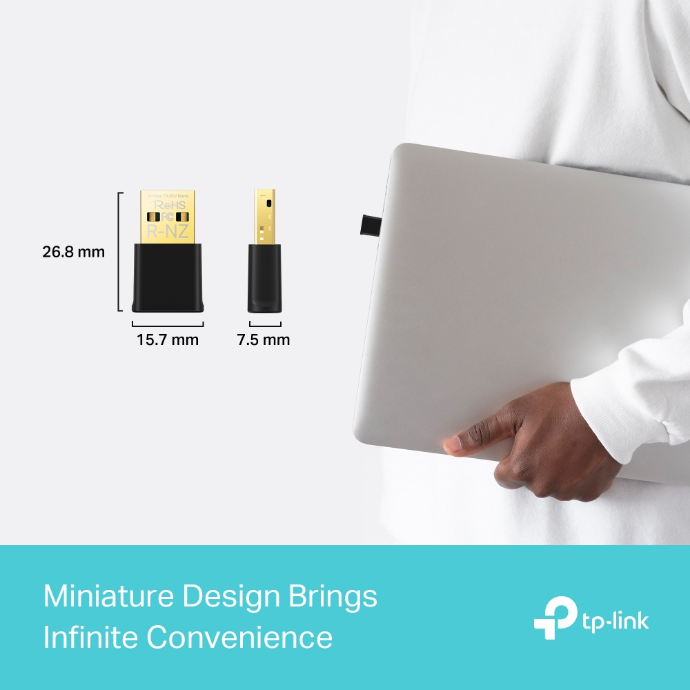 USB thu WIFI TP-Link Archer TX20U Nano | WIFI 6 AX1800 | Băng tần kép 2.4 &amp; 5.0 | Dễ cài đặt | Bảo hành 2 năm | Hàng Chính Hãng