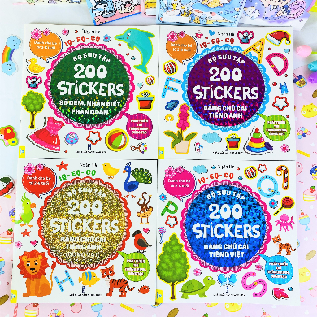 Sách - Combo 4 cuốn Bộ sưu tập 200 stickers IQ-EQ-CQ cho bé từ 2 - 8 tuổi - ndbooks
