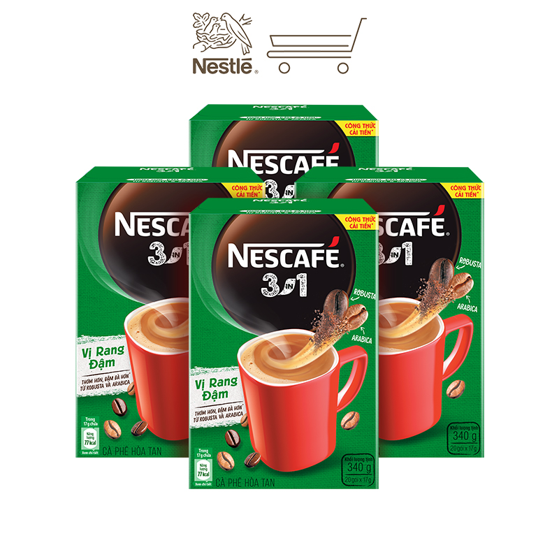 Combo 4 hộp cà phê NESCAFÉ 3IN1 VỊ RANG ĐẬM - công thức cải tiến (Hộp 20 gói x 16g)