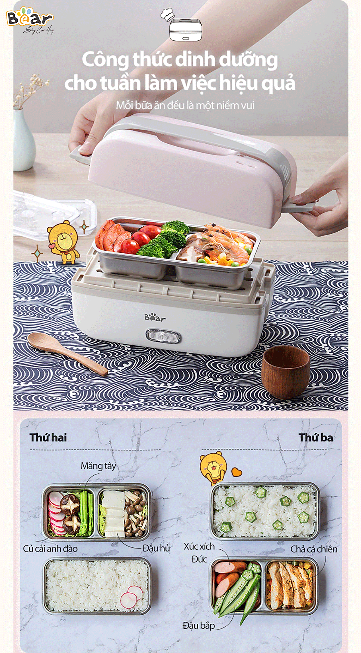 Hộp Cơm Điện Giữ Nhiệt BEAR DFH-B10J2 - Hàng Chính Hãng