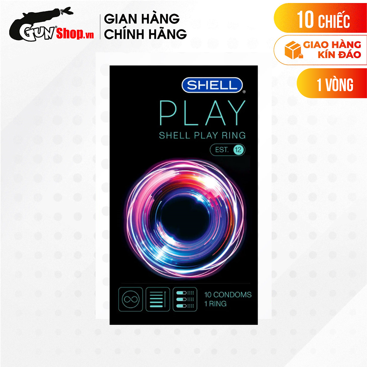 [Hộp 10 cái] Bao cao su Shell Play Ring 6 tính năng kèm 1 chiếc BCS Gun Super Thin