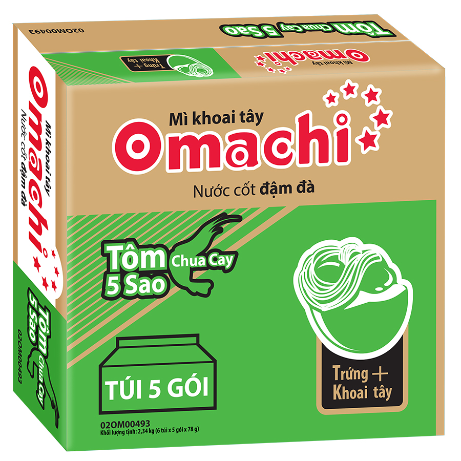 Thùng 30 Gói Mì Omachi Hương Vị Tôm Chua Cay 5 sao (78gr/Gói)
