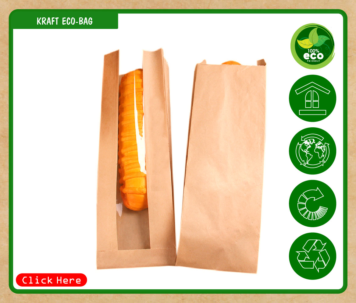 TÚI GIẤY BÁNH MÌ CÓ CỬA SỔ 9.5x4.8x26cm