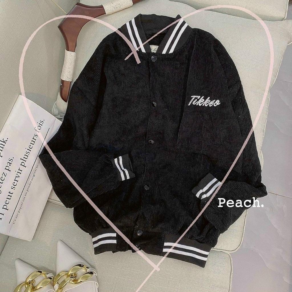 Áo Bomber Varsity Jacket Nhung Tăm 2 Lớp Logo Thêu TIKKOR Form Rộng Unisex Nam Nữ Couple Thời Trang 4 Mùa Ulzzang