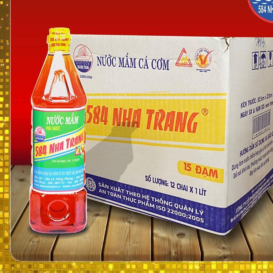 Thùng 12 chai, Nước mắm Cá cơm 15 độ đạm - 584 Nha Trang - Chai 1 Lít, Date luôn mới nhất