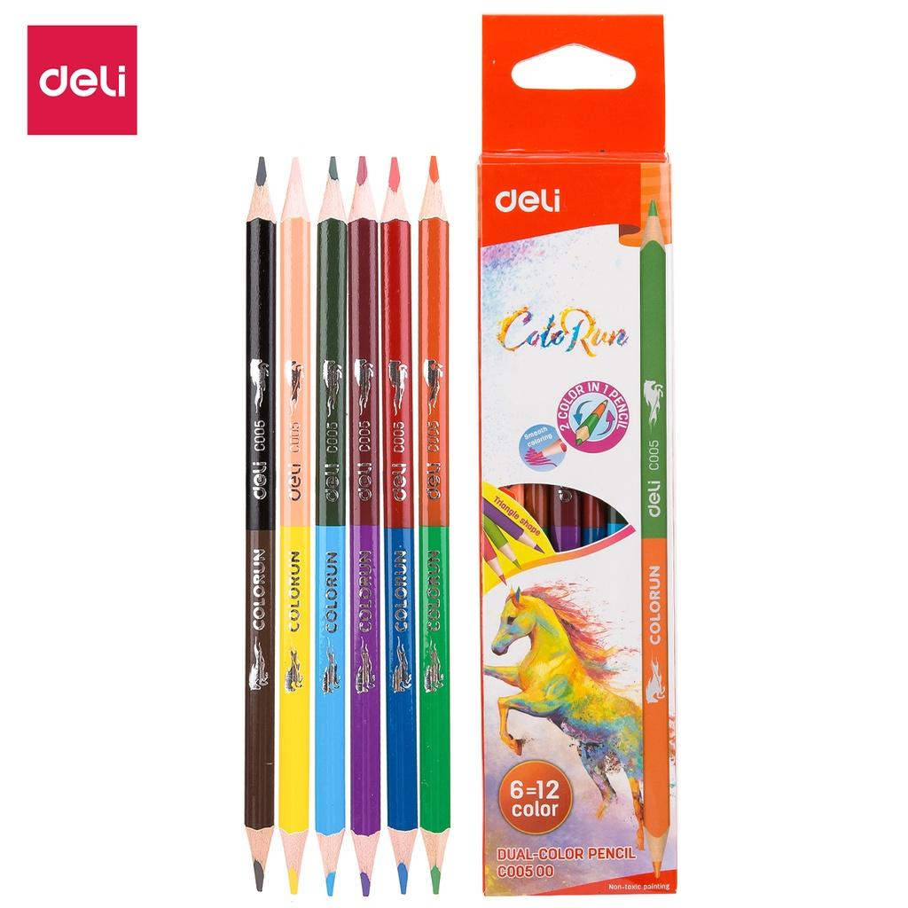 Bút Chì Màu Colorun 6 Cây 2 Đầu 12 Màu Cho Bé Vẽ Tranh Tô Màu Deli - EC00500