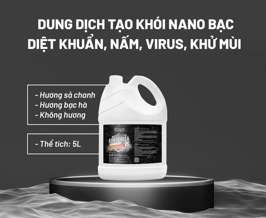 Dung dịch phun khói khử mùi ô tô xe hơi Nano Xclean For Horeca 5 Lít Dùng Cho Máy Phun Khói Khử Khuẩn-Diệt Khuẩn Khử Mùi Nhà Hàng, khách sạn, karaoke, ô tô, Bếp-Nano Bạc AHTC