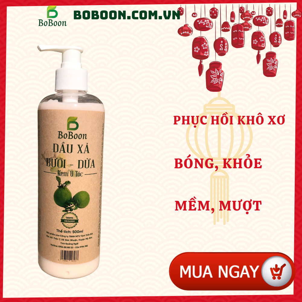 Dầu xả bưởi dừa Boboon phục hồi tóc hư tổn, mềm mượt, chống chẻ ngọn