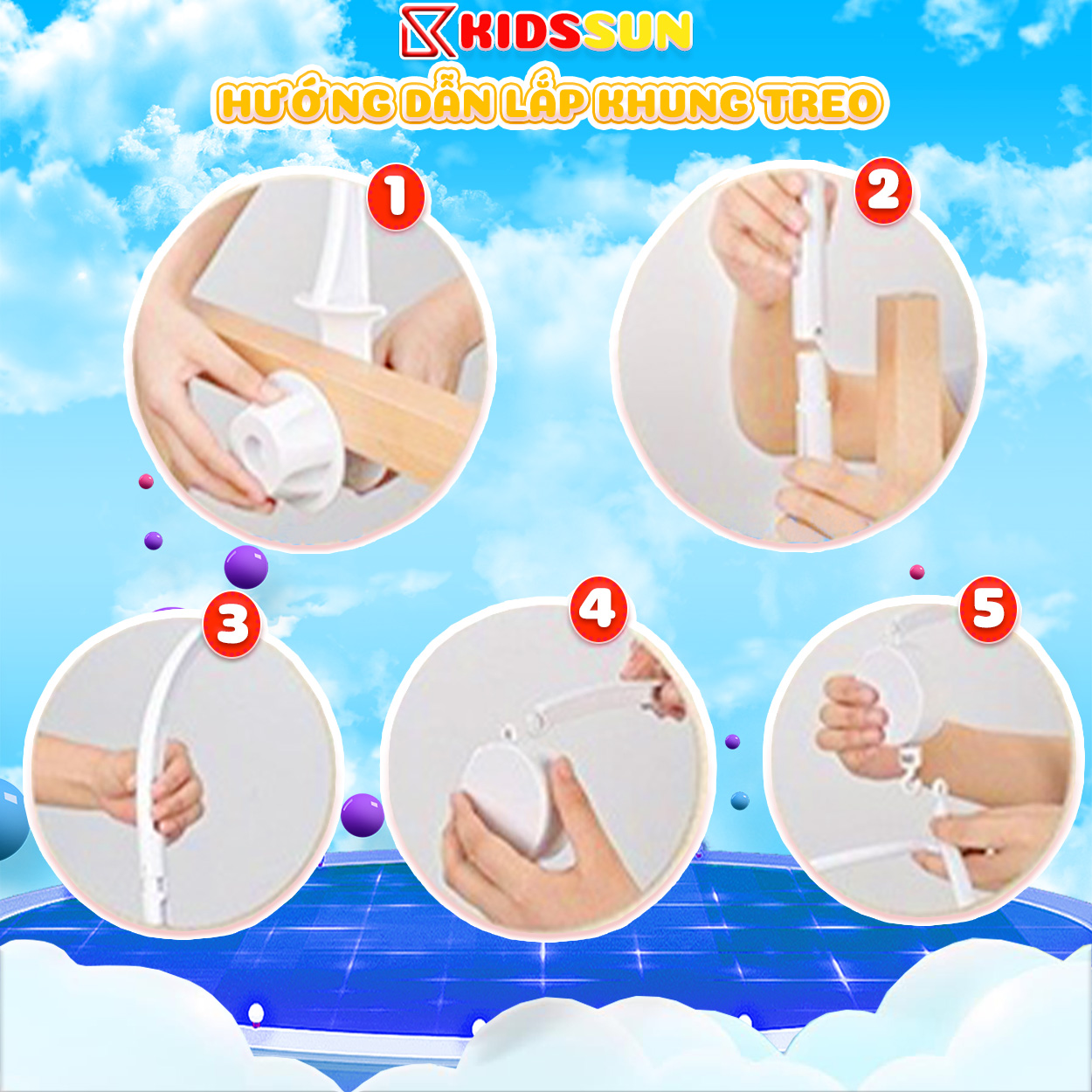 BỘ TREO NÔI, GIƯỜNG CŨI PHÁT NHẠC KIDSSUN, KÍCH THÍCH TĂNG TRƯỞNG THỊ GIÁC CHO BÉ