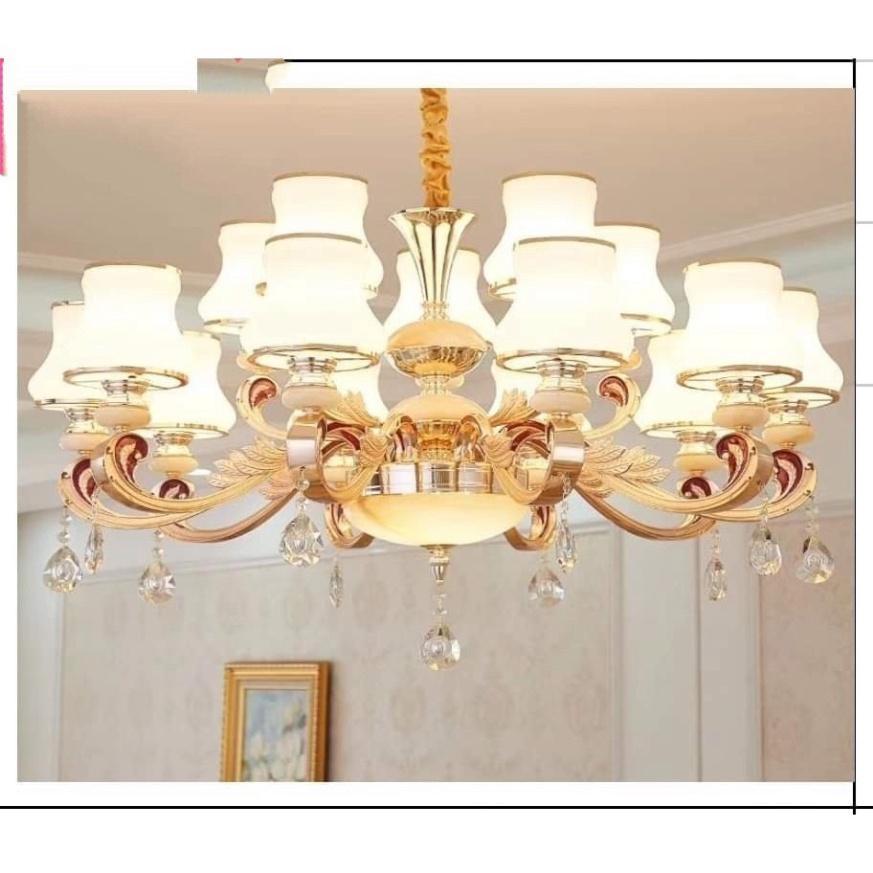 Đèn Chùm 15 Tay Đá Đúc Đặc thích hợp tô điểm Phòng Khách, Nhà Hàng, Khách Sạn DDT