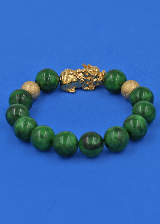 Vòng tay đá Cẩm Thạch Sơn Thủy 12 ly cẩn Tỳ Hưu inox inox vàng VCTDNTHHBV12 - hợp mệnh Hỏa, mệnh Mộc