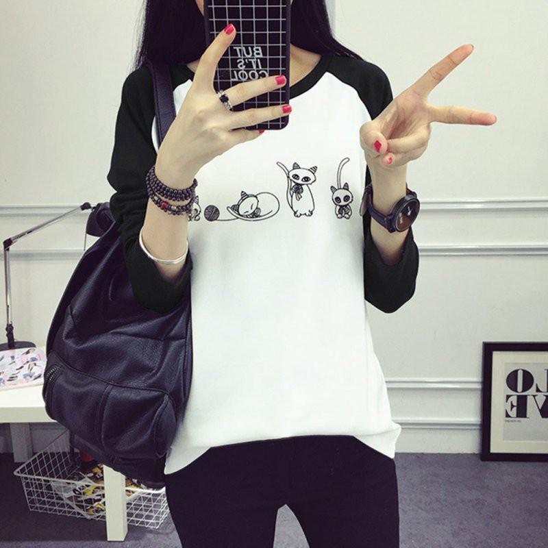 Áo Thun Nữ Tay Dài In Hình Hoạt Hình