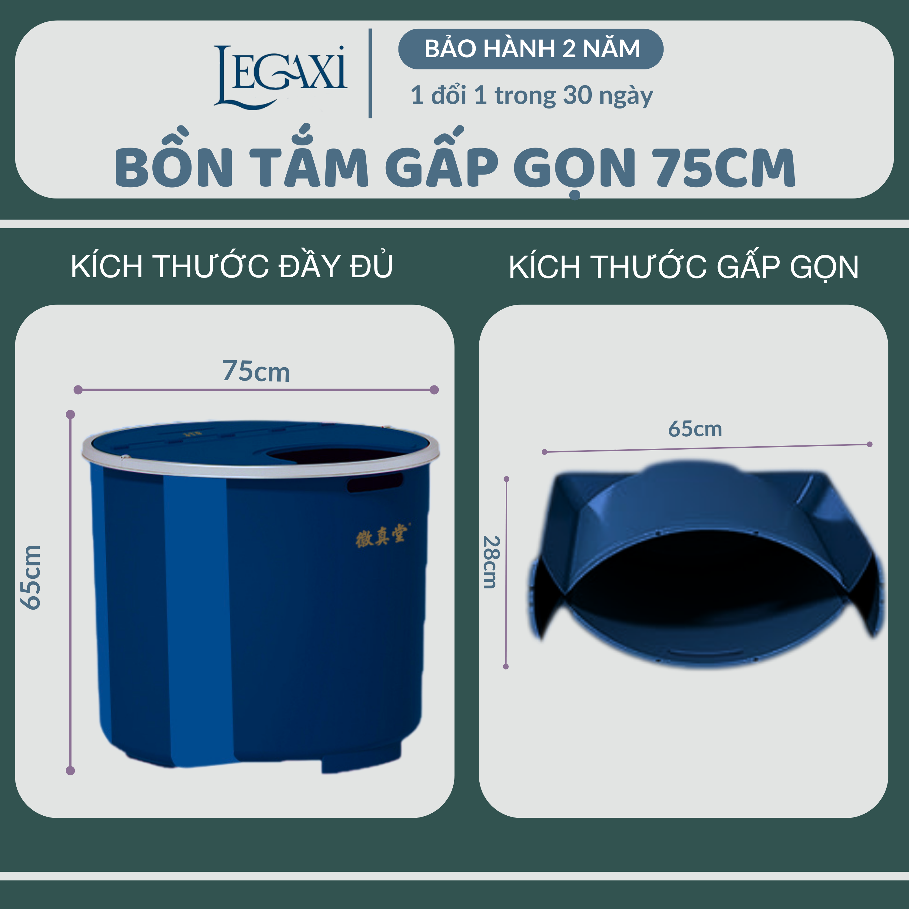 Bồn Tắm Gấp Gọn Legaxi, Dùng Cho Người Lớn, Trẻ em, Phù Hợp Với Phòng Tắm Của Mọi Gia Đình Size 75Cm