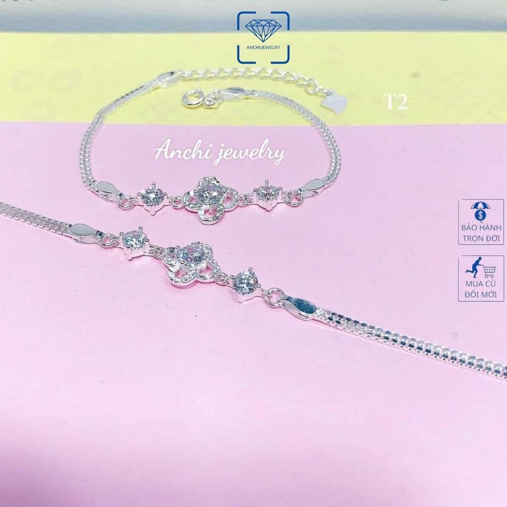 Vòng tay nữ mặt trái tim/ cỏ 4 lá trẻ trung cá tính, bạc ta nguyên chất, Anchi jewelry