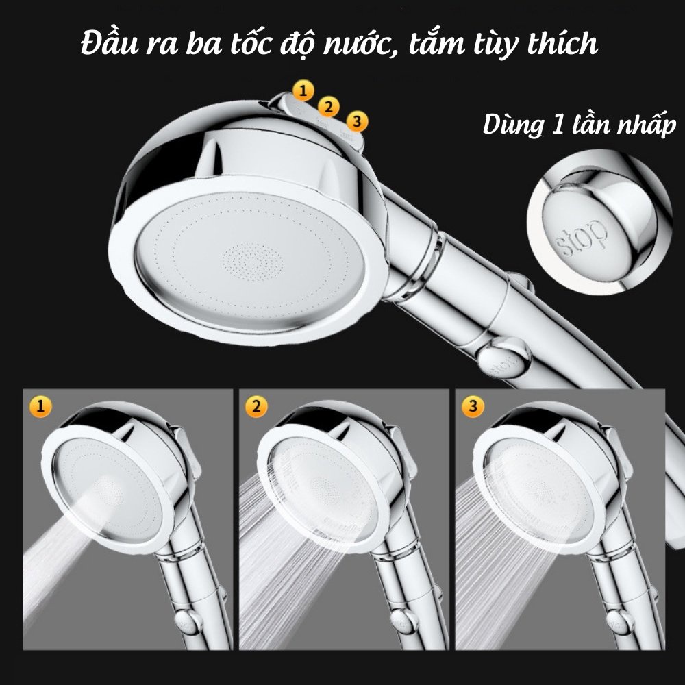 Vòi Sen Tăng Áp Đầu Cong 3 Chế Độ Điều Chỉnh, Tắt Mở Nước Trên Thân Vòi, Giúp Tiết Kiệm Nước Khi Sử Dụng