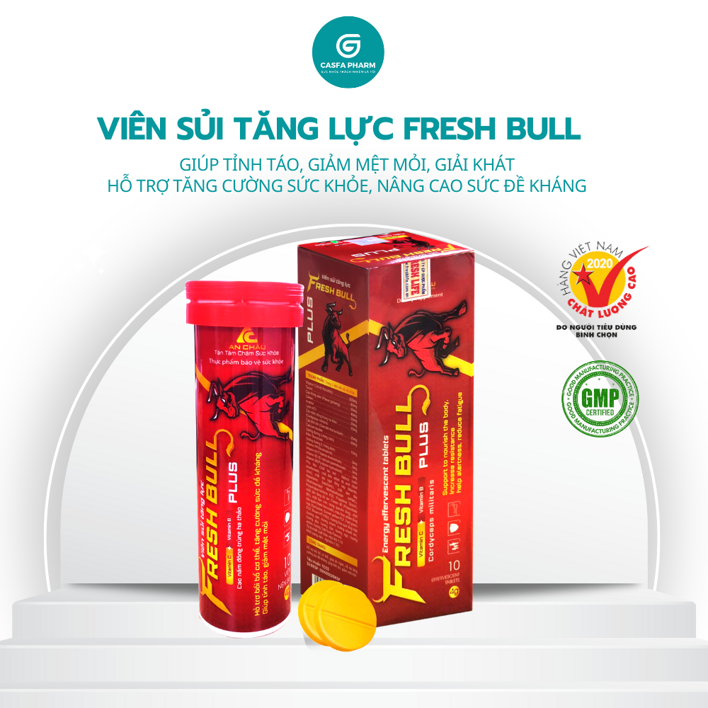 Viên sủi tăng lực FRESH BULL PLUS tăng sinh lực, giảm căng thẳng mệt mỏi, hộp 10 viên