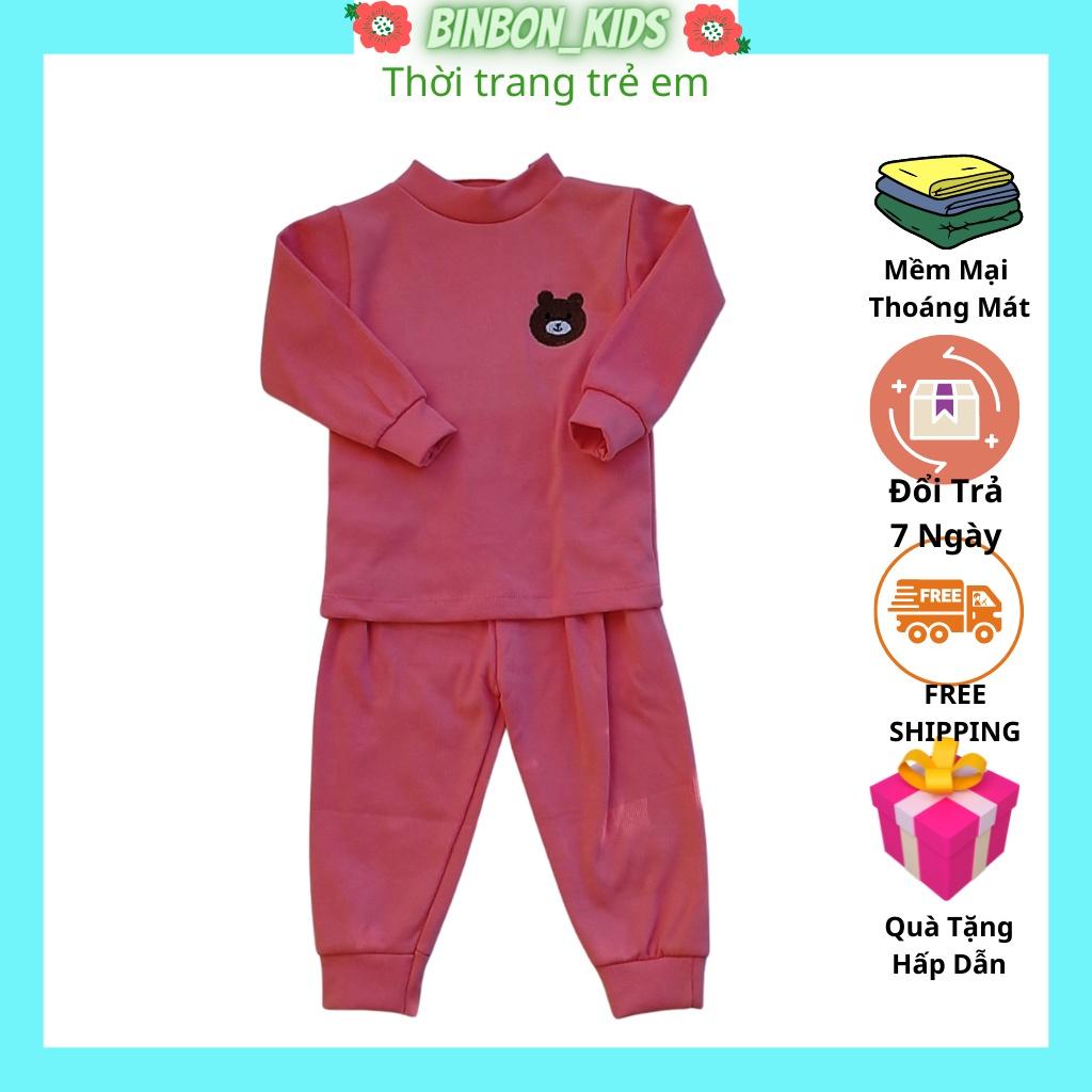 Quần áo bé trai bé gái Binbon kids, Bộ dài tay cho bé chất cotton gân thêu chú gấu cự yêu cho bé từ 8-18kg