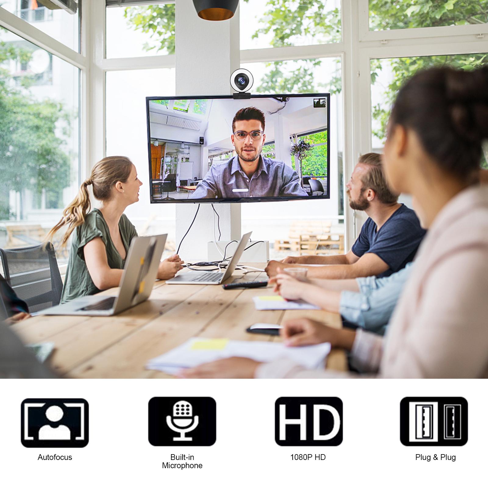 Webcam Streaming 1080P Full HD with Dual Microphone and Ring Light, USB Web Camera Stream with Tripod for Laptop