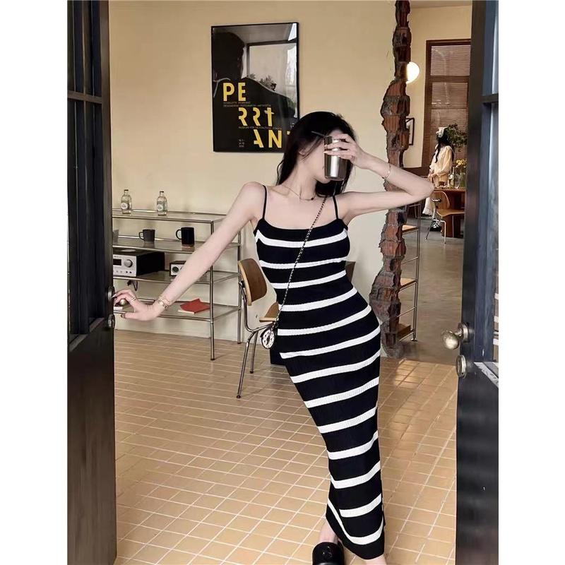 Váy len maxi kẻ ngang cổ bẻ  Lazadavn