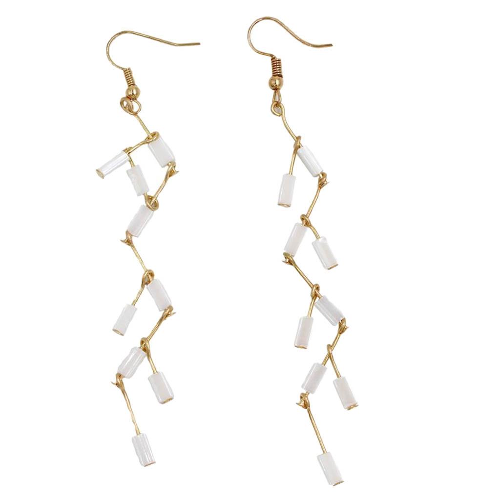 Women Beaded Statement Long Drop Earrings Gold Metal Tassel Dangle Earrings