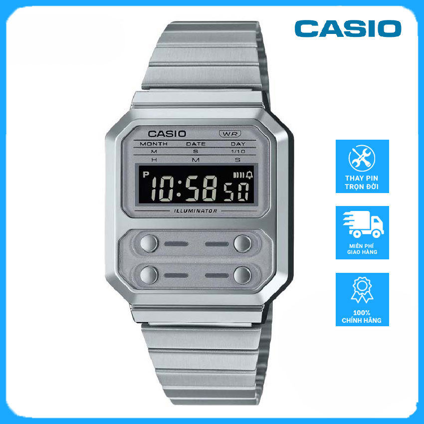 Đồng Hồ Casio Vintage A100WE-7BDF Dây Kim Loại